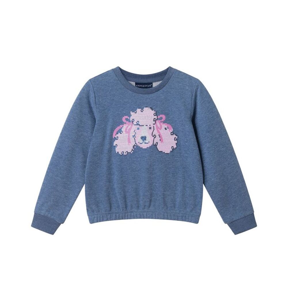 Andy & Evan Girls  Sequin Poodle Sweatshirt, Blue